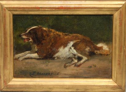 J. MAZEROLLE Portrait de chien Huile sur toile Signé en bas à gauche Marqué au dos...