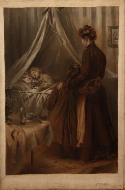 Léon Jean Joseph FAURET (1863-1955) Le jeune malade Toile en grisaille Signée en...