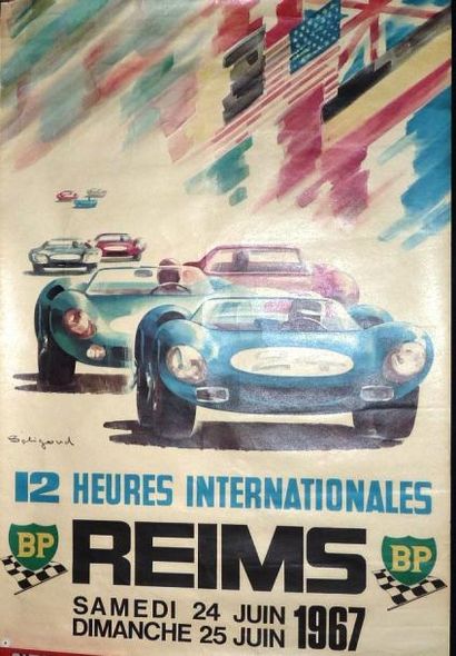 null Affiche des 12 Heures Internationales de Reims 24 et 25 juin 1967 (Beligond)...