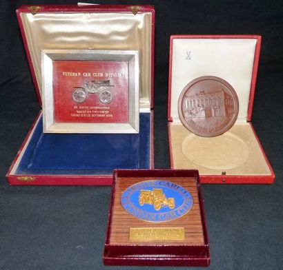null Lot de 3 médailles, Monte Carlo Veteran Car Club 1966, Veteran Car Club d'Italia...