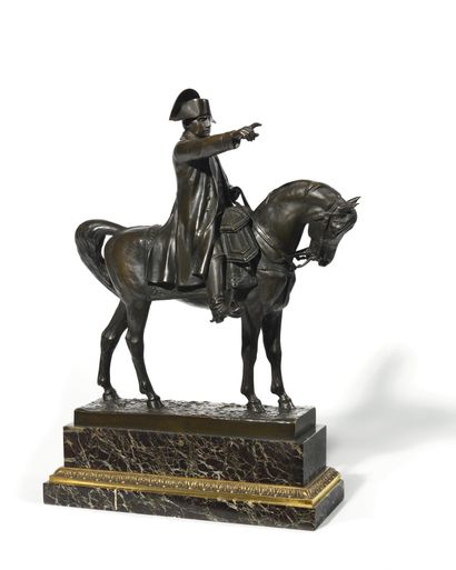 null C. GUILBERT. FRENCH SCHOOL. The Emperor Napoleon I on horseback. Bronze with...