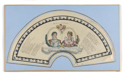 null L'AIR DE LA SENTINELLE. Engraved fan leaf, enhanced with watercolour, with portraits...