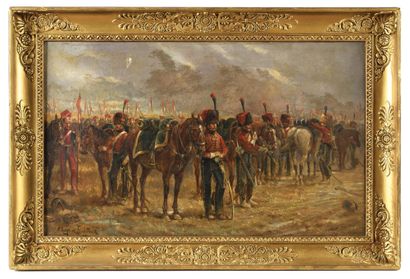 null HUGO DE FICHTNER (1872-1944) Hussars and lancers Ist Empire. Oil on canvas signed...