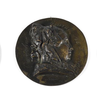 null DAVID D'ANGERS Caroline Murat née Bonaparte (1789-1839) in profile. Round bronze...