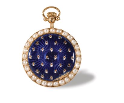 null RARE ROUND COLLAR WATCH WITH THE FIGURE OF EMPEROR NAPOLEON I. Enamelled dial...