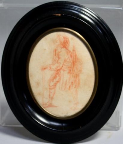 Ecole FRANCAISE XVIIIe siècle Musicien Dessin à la sanguine H.10 - L. 7,5 cm