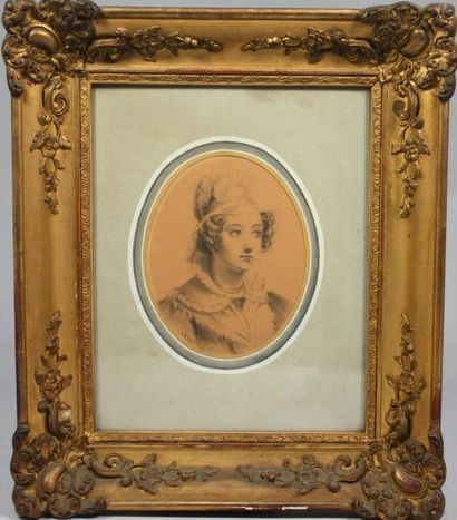 Ecole FRANCAISE vers 1830 Portrait de jeune fille en buste Dessin au crayon daté...