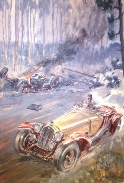 null Affiche décorative de Géo HAM représentant une Alfa Roméo aux 24H du Mans, 70...