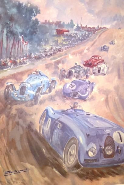 null Affiche décorative de Géo HAM représentant une Bugatti 57G, une Gordini, une...
