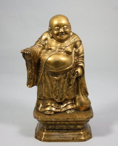 CHINE STATUETTE de Poussah en bronze doré H.31 cm