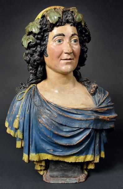 CHINARD Joseph (1756-1813) Rare buste de femme à l'Antique en terre cuite polychrome....