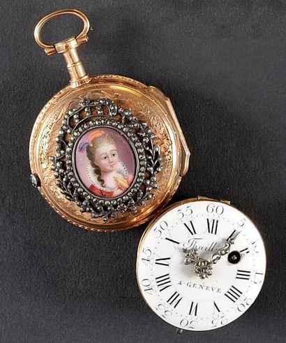 null Fine petite montre de col à clé et à coq de « Thuillier à Genève » Boîtier en...