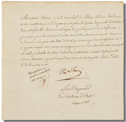 NAPOLÉON Ier Pièce signée « Napoleon » contresignée par le secrétaire d'État Hugues-Bernard...