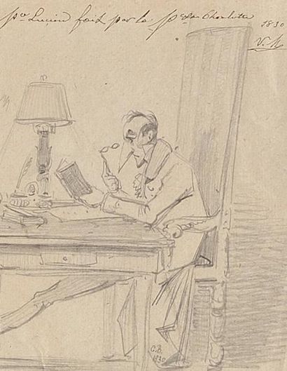 BONAPARTE Charlotte (1802-1839) « Caricature de Lucien Bonaparte. » Dessin au crayon...