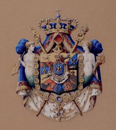 École française de la fin du XIXè siècle « Grandes armoiries de prince Joachim Murat...