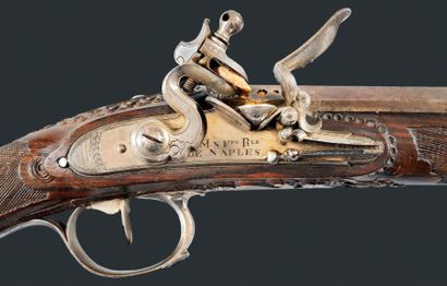 null Superbe et fin fusil de chasse à silex à un coup de Joachim Napoléon Roi de...