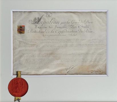 null LETTRES PATENTES, Brevet de Baron de l'empire au nom de Emmanuel PERES de LAGESSE,...