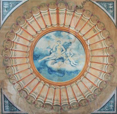 Ecole FRANCAISE du XIXème siècle « Vénus et Cupidon dans un médaillon rayonnant décoré...