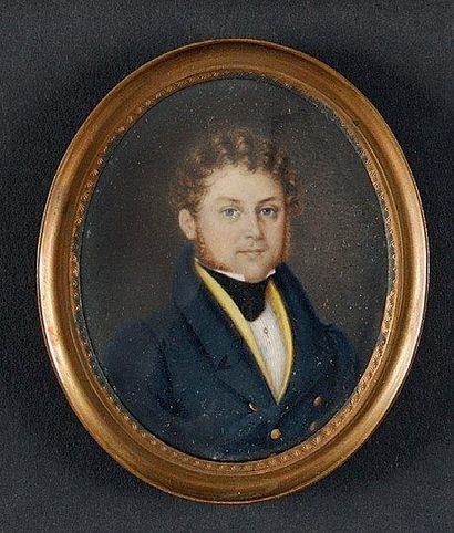 CHAPON Hippolyte (né vers 1790) « Portrait de bourgeois en buste de ¾ » Belle miniature...