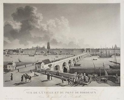 null « Vue de la ville et du Port de Bordeaux. Prise du Quai de la Bastide. » Lithographie...