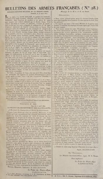 null BULLETINS DES ARMÉES FRANÇAISES... Gap, J. Allier, 1806-1807; in-folio de [28]...