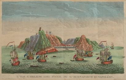 null « L'Ile St Hélène lieu d'exil du Gal Buonaparte Dt Napoléon » Gravure d'époque...