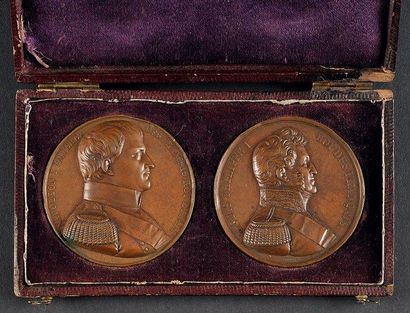 null Deux médailles en bronze: a) L'Empereur Napoléon Ier par Caqué F.1856. Avers:...