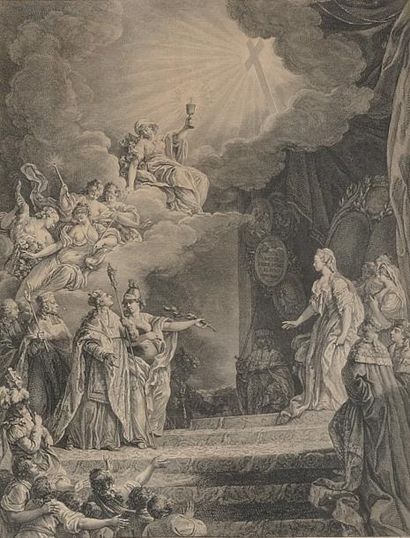 null « Le sacre de Louis XVI. » Gravure par Monnet, Peintre du Roi. Encadré. B.E....