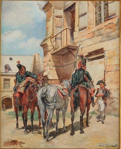 BERNARD Paul, d'après Ernest MEISSONIER « Les ordonnances. Hussards à cheval. Vers...