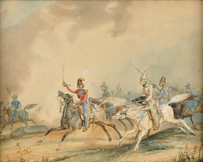 FINART Noël Dieudonné (1797-1852) « Charge de cosaques et de tartares contre les...