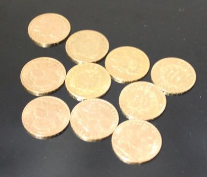 null LOT de pièces (5 pièces 20 francs 1854 Napoléon III. Poids net: 32 g / 5 pièces...