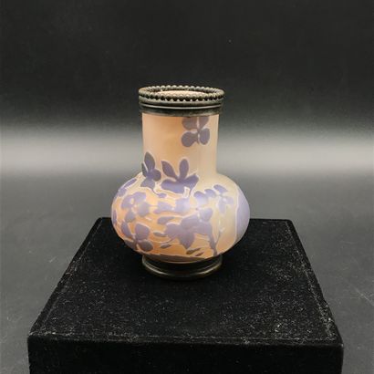 null ETABLISSEMENTS GALLE 

Petit vase pansu en verre dégagé à l'acide à décor d'hortensia.

Haut....