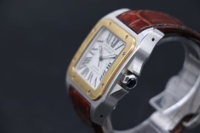  CARTIER Santos 100 gold and steel Circa 2005 Case: stainless steel with set crown,...