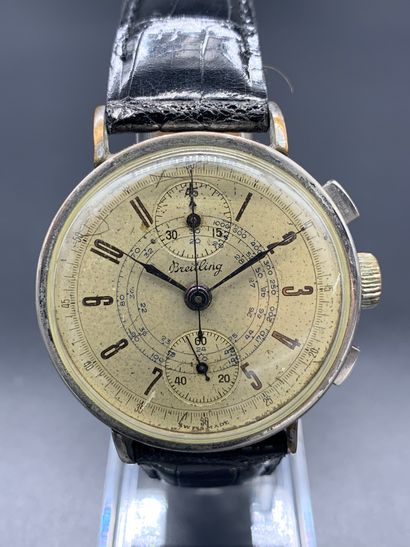  BREITLING men's column-wheel chronograph Venus 170 caliber, Swiss circa 1945, hand-wound,...