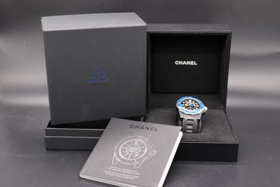  CHANEL " J12 Marine " - Diving watch in matt black ceramic on rubber strap and signed...