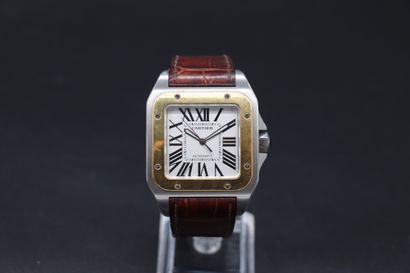  CARTIER Santos 100 gold and steel Circa 2005 Case: stainless steel with set crown,...