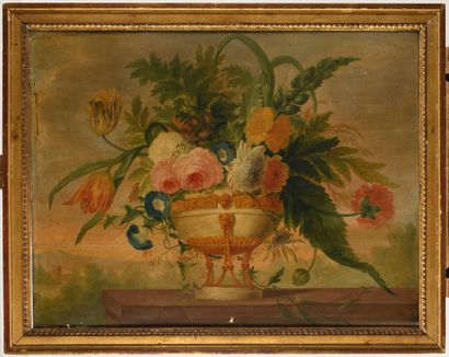 null ECOLE FRANCAISE Fin XVIIIe siècle Bouquets de fleurs dans des vases Paire de...
