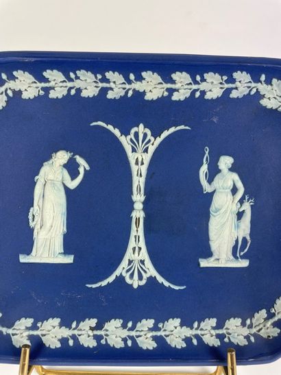 null WEDGWOOD Three octagonal dishes in enamelled biscuit with an antique scene on...
