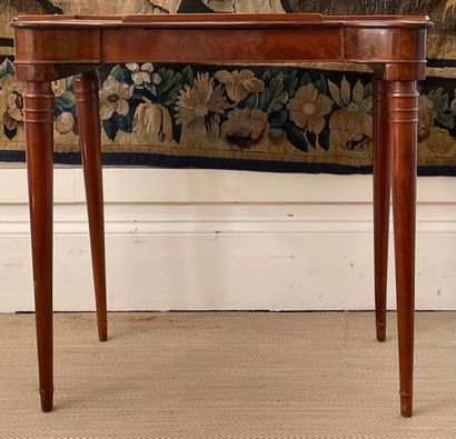 null Mahogany and mahogany veneer travel reading table with a moving top and opening...