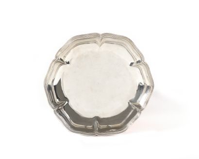 Round plain silver bowl with contoured edges,...