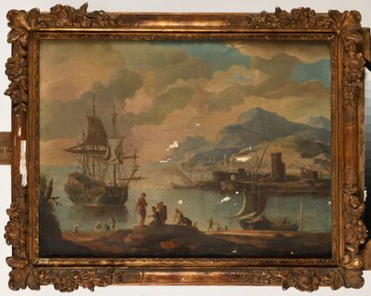 null Nicolas van BLARENBERGHE (1716 - 1794) Attribué à Navire entrant dans un port...