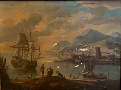 null Nicolas van BLARENBERGHE (1716 - 1794) Attribué à Navire entrant dans un port...