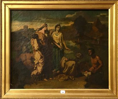 null ECOLE FRANCAISE vers 1830, d'après Nicolas POUSSIN Moïse sauvé des eaux Sur...