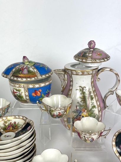 null MEISSEN (in the taste of) Polychrome porcelain coffee service with enamelled...
