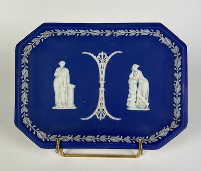 null WEDGWOOD Three octagonal dishes in enamelled biscuit with an antique scene on...