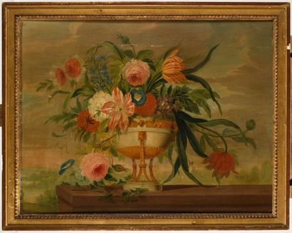 null ECOLE FRANCAISE Fin XVIIIe siècle Bouquets de fleurs dans des vases Paire de...