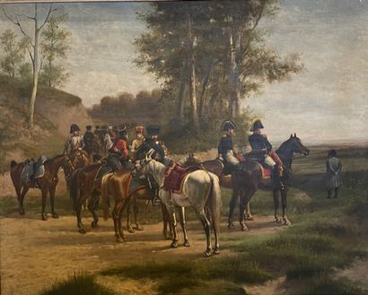 null Charles BOMBLED (1862-1927) Napoléon et ses officiers Huile sur toile Signée...