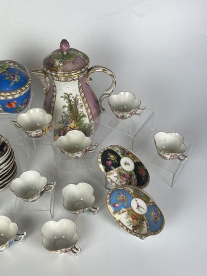 null MEISSEN (in the taste of) Polychrome porcelain coffee service with enamelled...