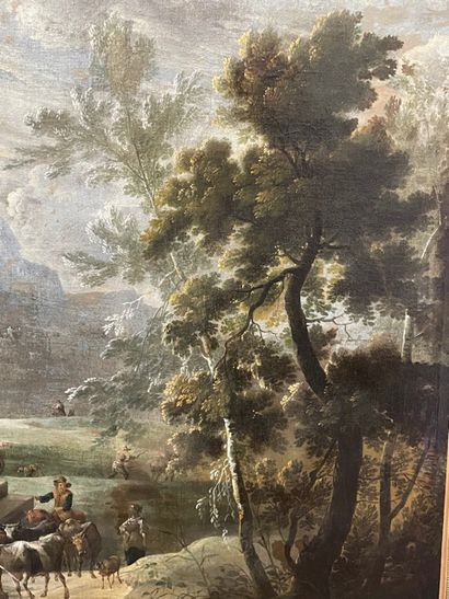null Adrien Frans Van BOUDEWINS (1644-1711) (Attribué à) Rentrée du troupeau près...