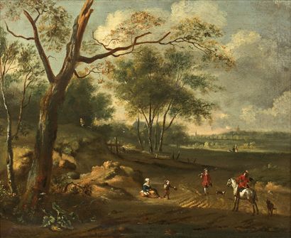 null ECOLE HOLLANDAISE vers 1700, suiveur de Jan Wijnants La Chasse aux faucons Toile...